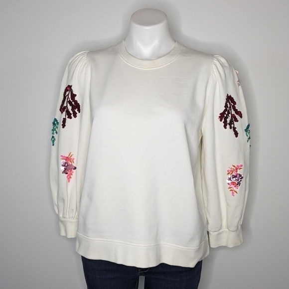 Essentiel Antwerp Zita bead & sequin puff sleeve sweatshirt 8 - Picture 1 of 14